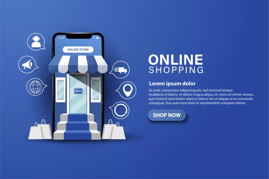 وکتور سه بعدی فروشگاه اینترنتی آبی رنگ