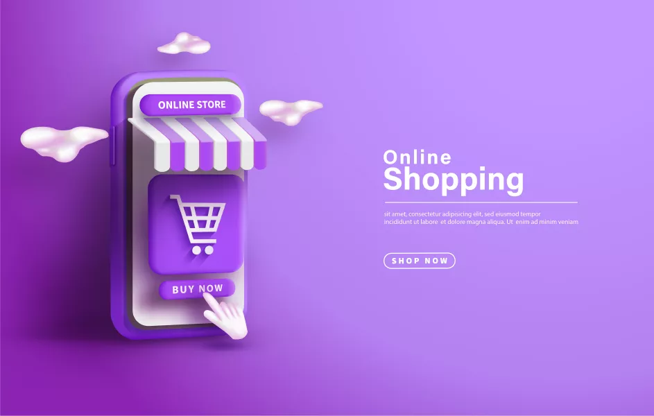 وکتور سه بعدی فروشگاه اینترنتی بنفش