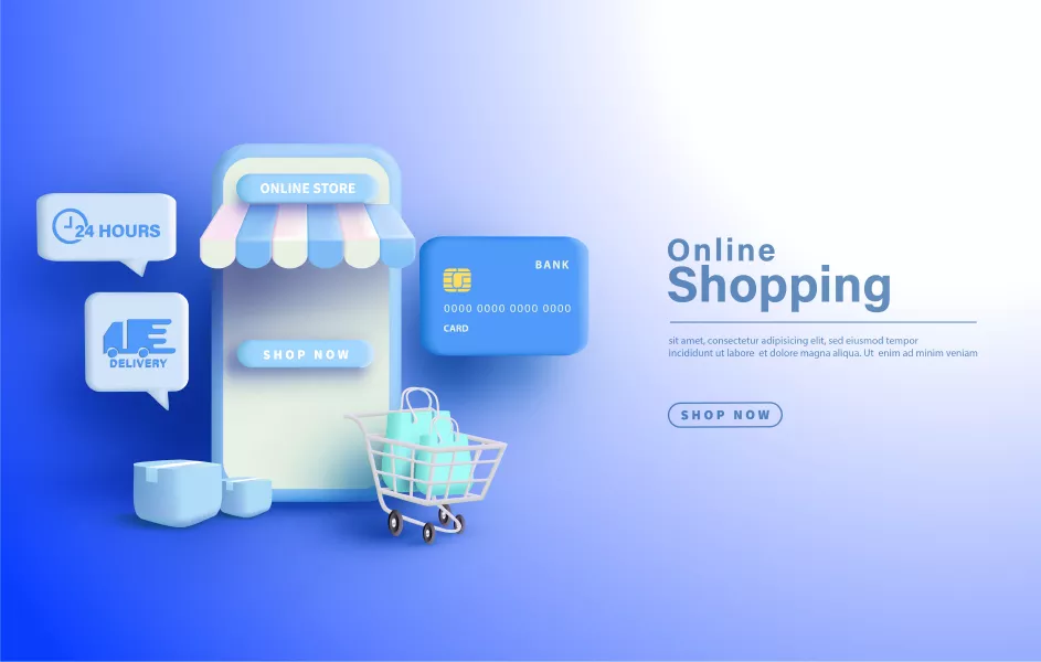 وکتور سه بعدی فروشگاه اینترنتی آبی رنگ شماره دو