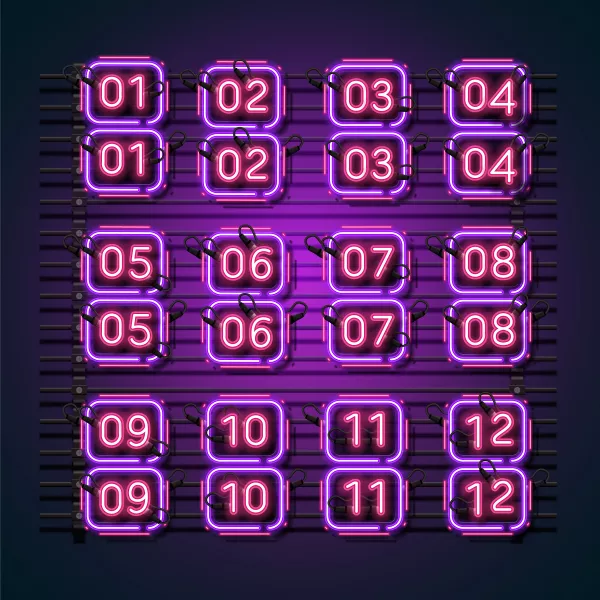 وکتور اعداد انگلیسی طرح نئون