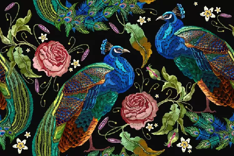 وکتور پس زمینه و طراحی طاووس و گل و گیاه