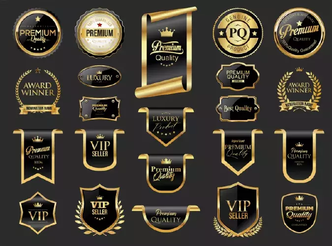 وکتور ست لیبل لوکس طلایی و روبان سیاه رنگ