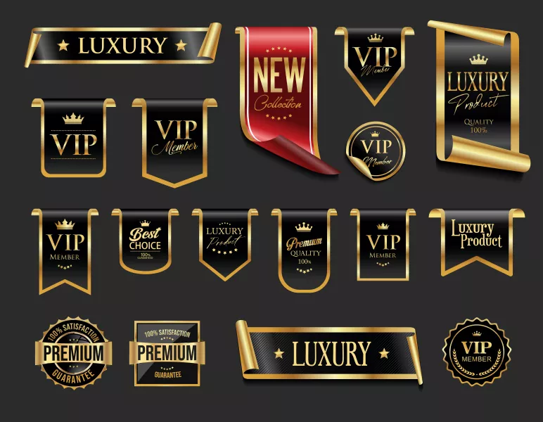 وکتور ست لیبل لوکس طلایی و روبان سیاه شماره دو