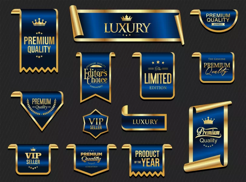 وکتور ست روبان های آبی و طلایی لوکس