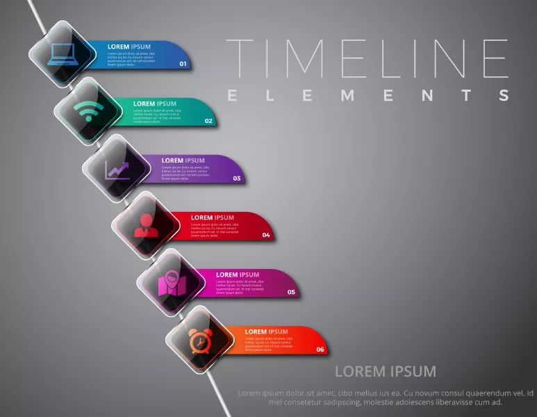 وکتور اینفوگرافیک رنگارنگ شیشه ای با شش پله