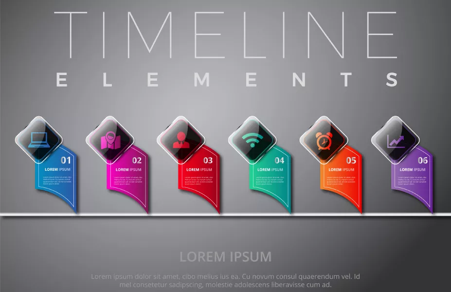 وکتور اینفوگرافیک شیشه ای رنگارنگ با شش پله شماره دو