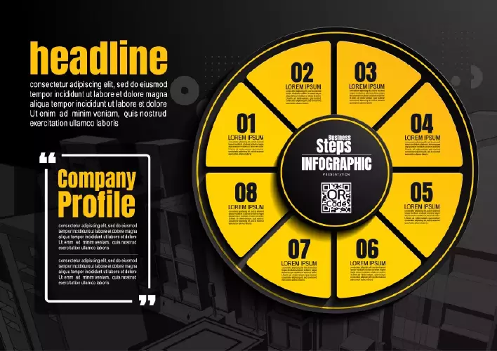 وکتور اینفوگرافیک دایره ای با هشت مرحله