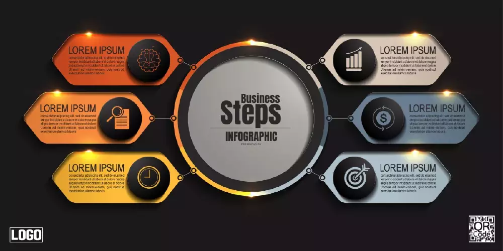 وکتور اینفوگرافیک با شش مرحله رنگارنگ مدرن