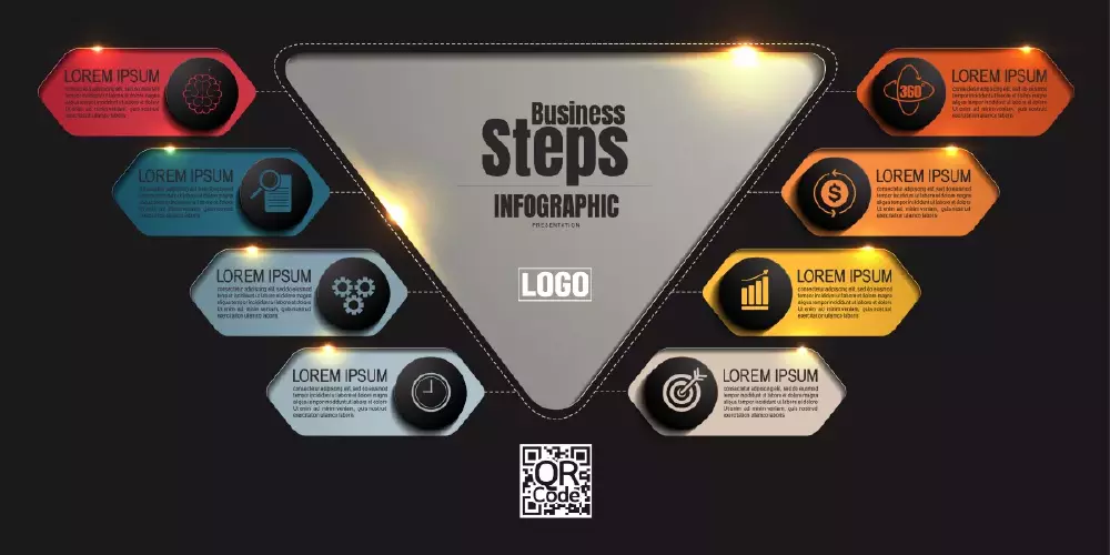 وکتور اینفوگرافیک هندسی با هشت مرحله درخشان