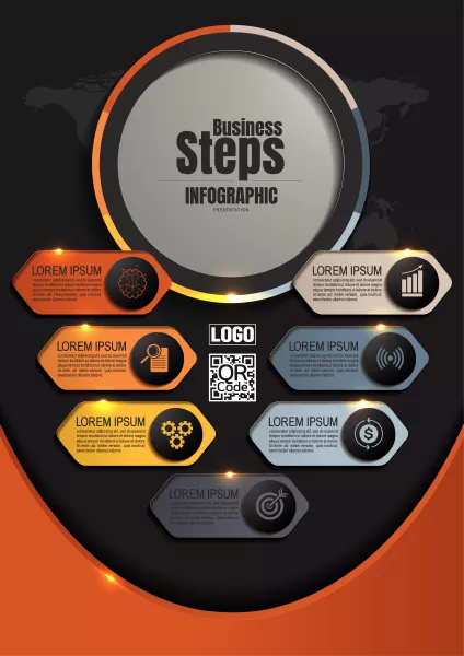 وکتور اینفوگرافیک هندسی با هفت مرحله درخشان