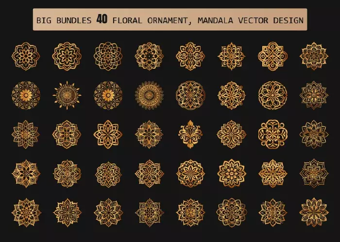 وکتور کلکسیون طراحی های سنتی ماندالا طلایی