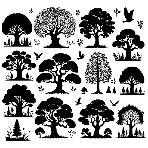 وکتور درخت های سیاه و سفید شماره دو