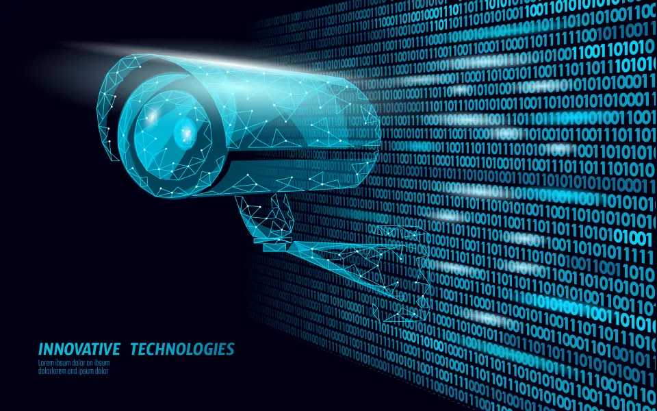 وکتور پس زمینه درخشان سه بعدی دوربین مدار بسته