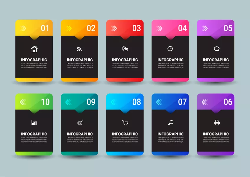 وکتور اینفوگرافیک با ده مرحله رنگارنگ