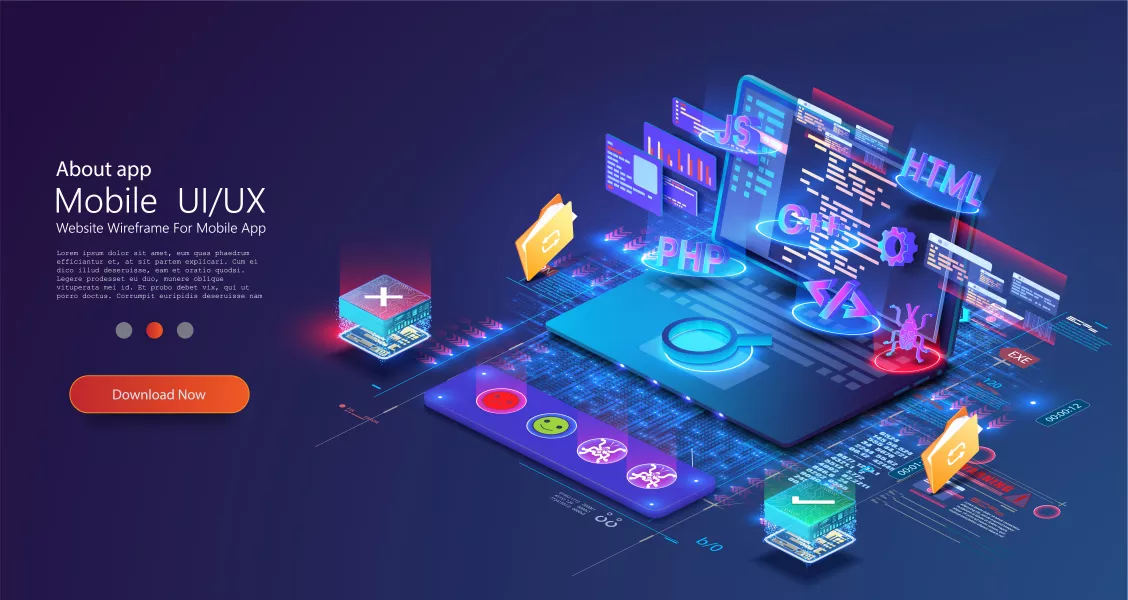 وکتور تکنولوژی و لپ تاپ و رابط کاربری موبایل