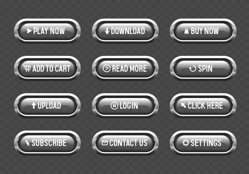 وکتور ست دکمه های فلزی وب سایت