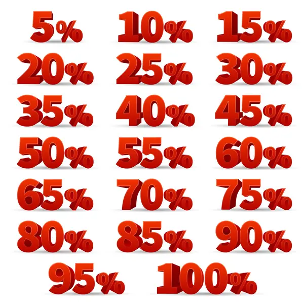 وکتور سه بعدی اعداد درصد قرمز رنگ