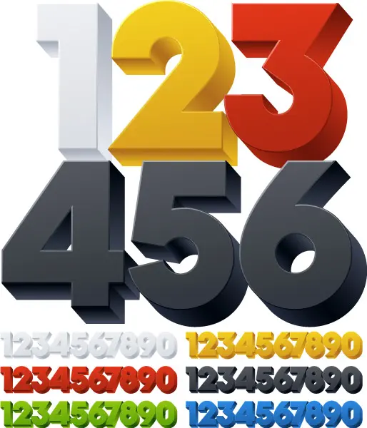 وکتور اعداد سه بعدی انگلیسی رنگارنگ