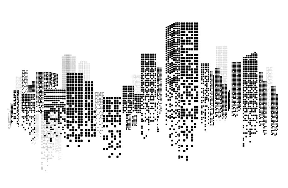 وکتور طراحی پیکسلی شهر و ساختمان ها