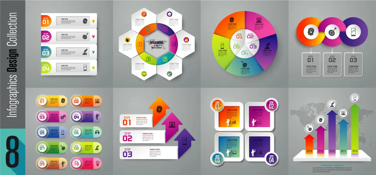 وکتور مجموعه اینفوگرافیک رنگارنگ مدرن
