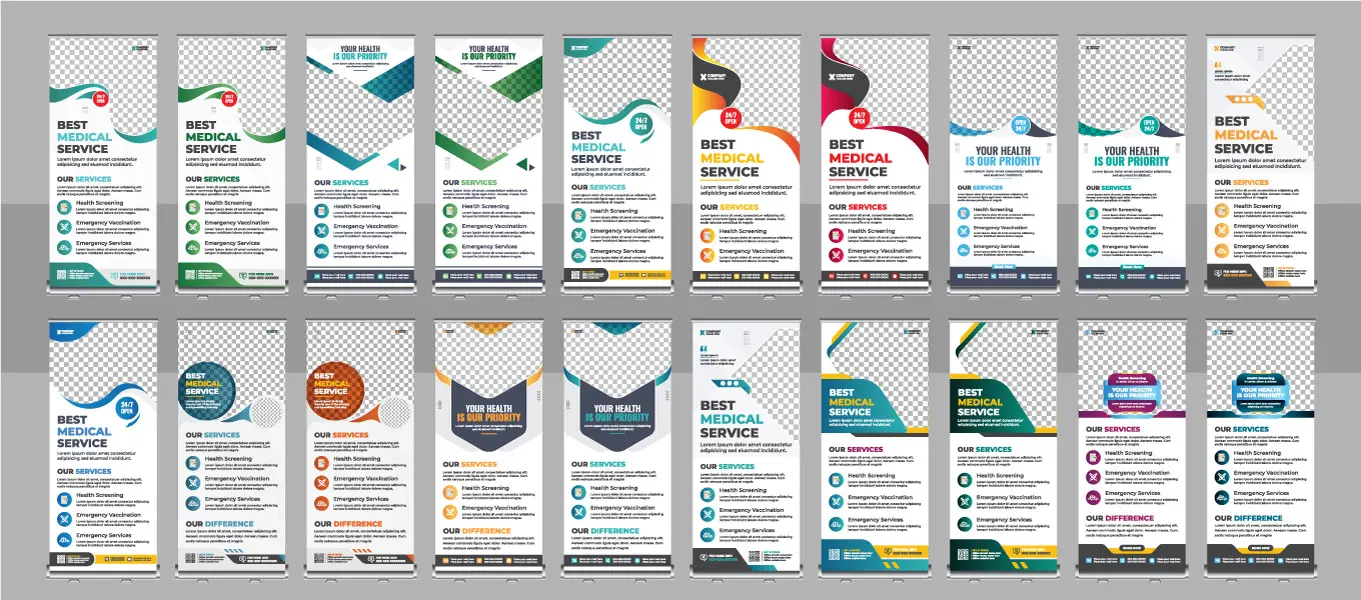 وکتور ست قالب آماده بنر سفید رنگ تبلیغاتی