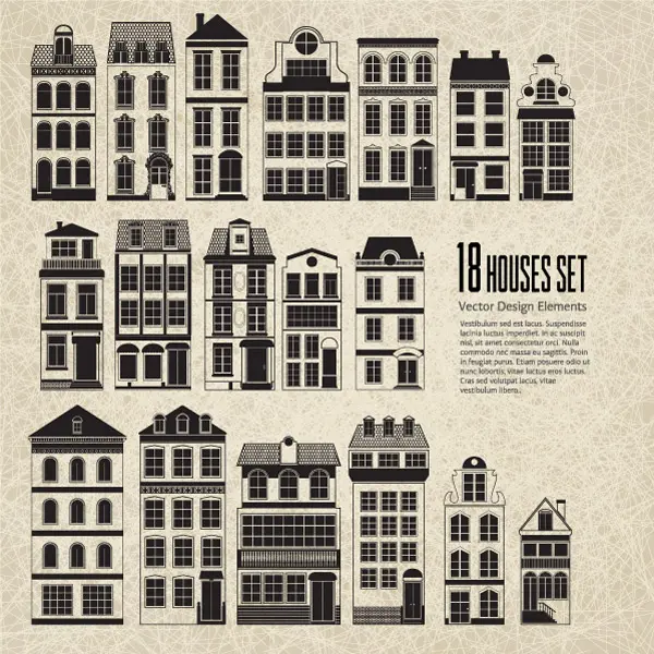 وکتور سیاه و سفید ساختمان های مختلف