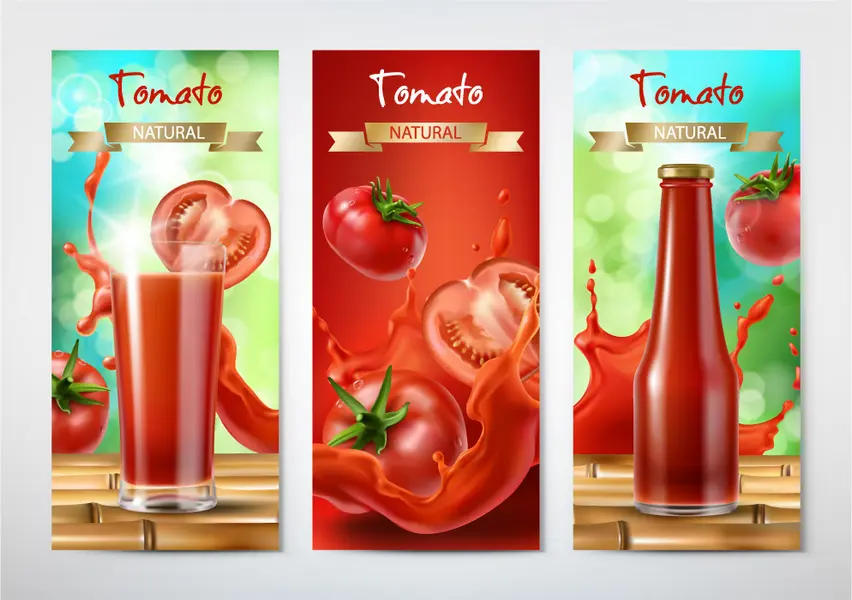 وکتور قالب آماده بنر واقع بینانه تبلیغ رب گوجه فرنگی