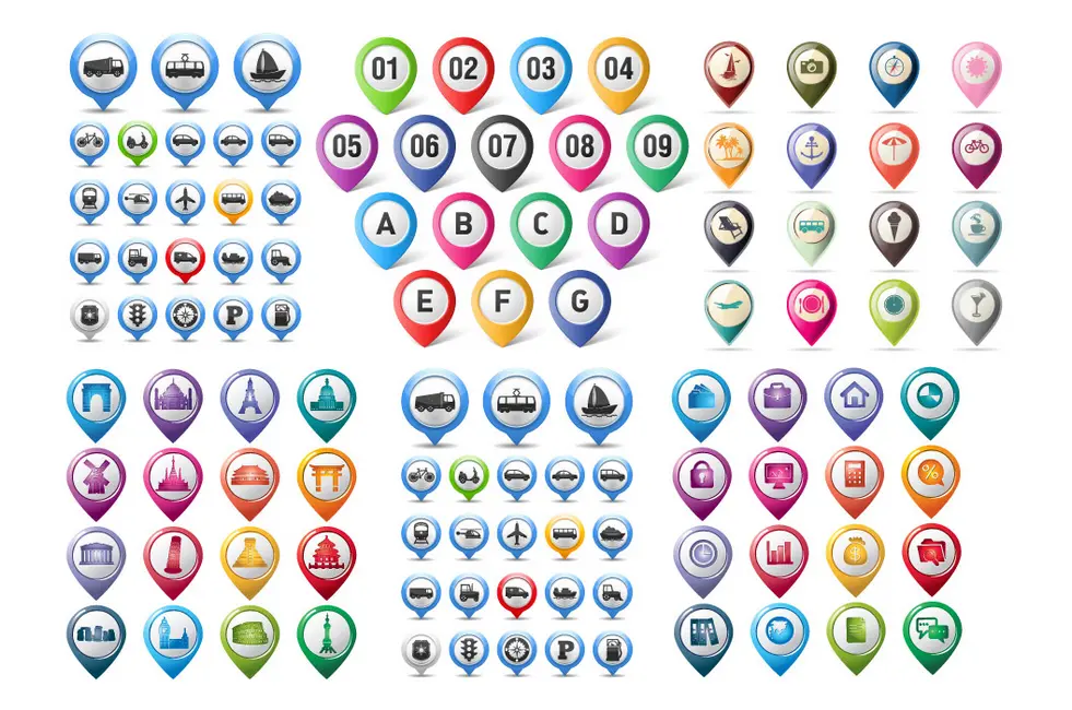 وکتور کلکسیون بزرگ عناصر طراحی نقشه و لوکیشن
