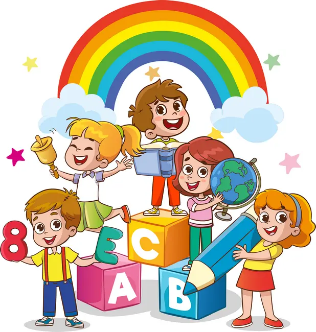 وکتور نقاشی کودکانه بچه ها و مدرسه