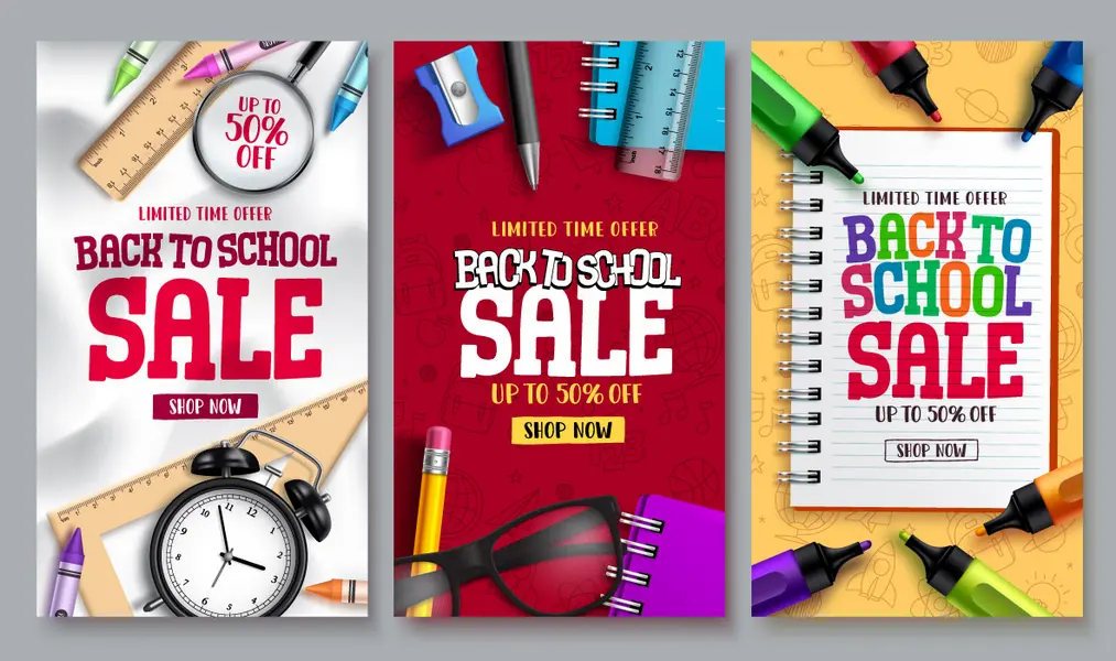 وکتور قالب آماده بنر با مضمون لوازم تحریر و مدرسه