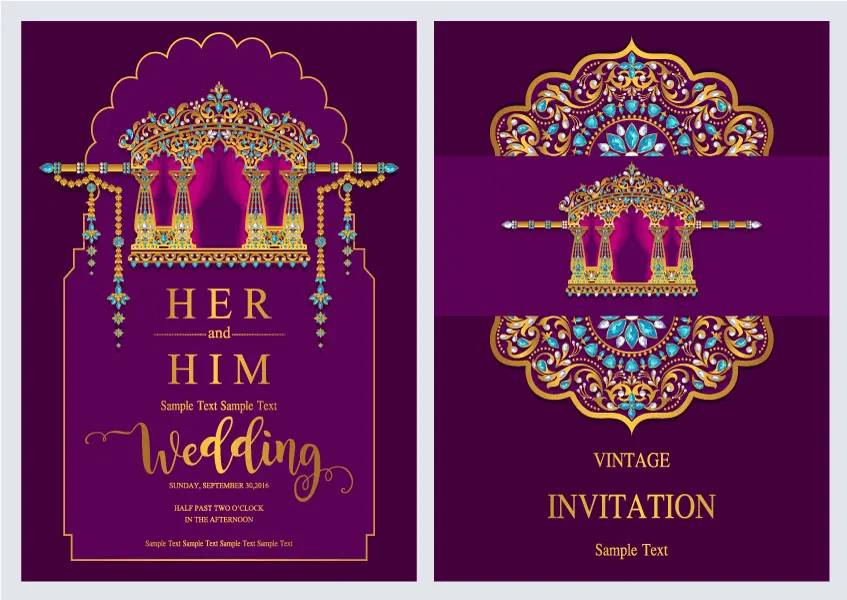 وکتور طراحی قالب آماده کارت دعوت سبک هندی تزئینی