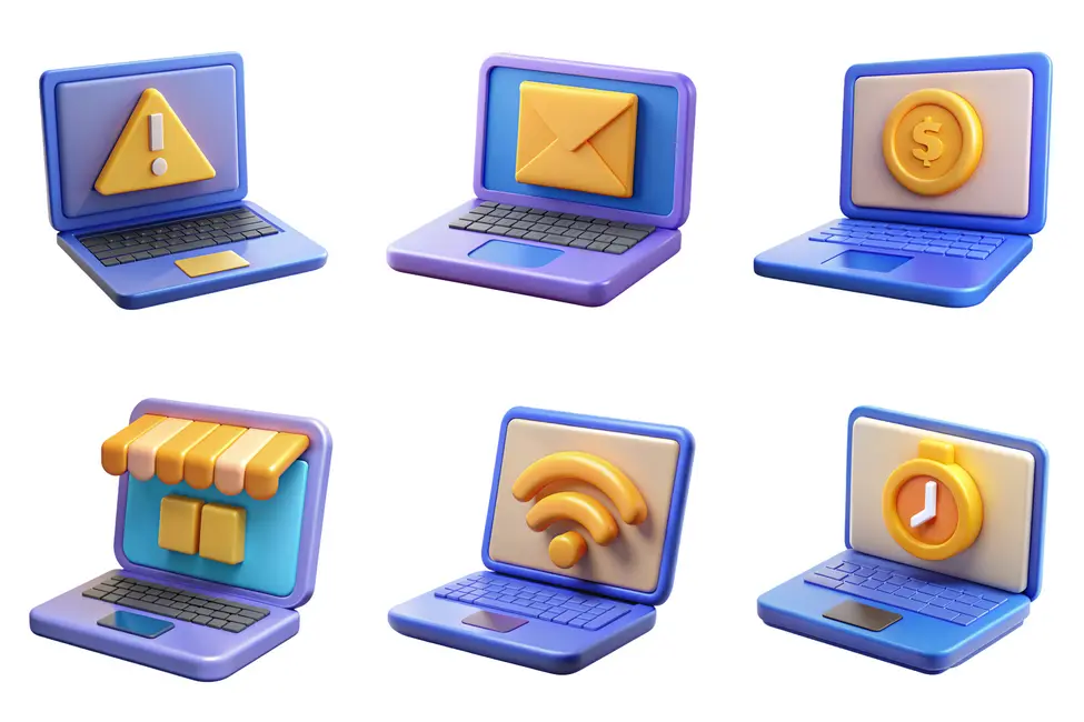 وکتور سه بعدی لپ تاپ و علائم