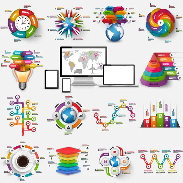 وکتور مجموعه اینفوگرافیک رنگارنگ مختلف شماره دو