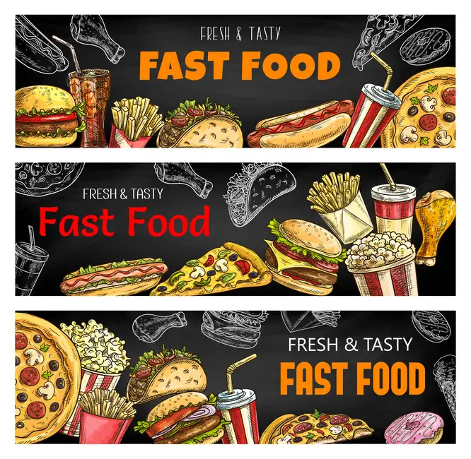 وکتور بنر و هدر با طراحی فست فود