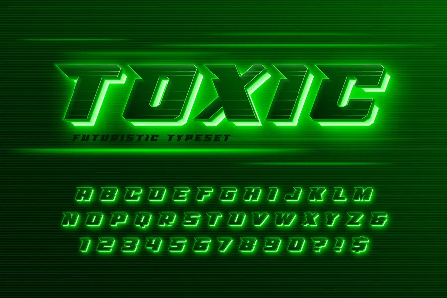 وکتور فونت انگلیسی سبز رنگ با پرتو نور سبز