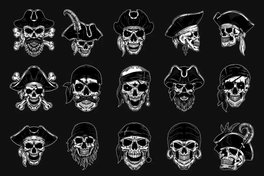 وکتور کلکسیون طراحی های سیاه و سفید دزدان دریایی