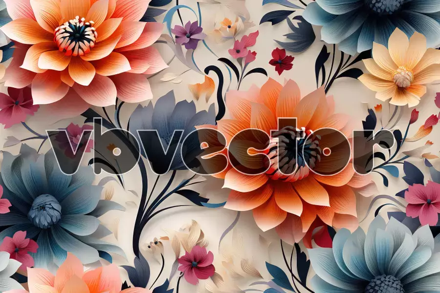 وکتور پس زمینه گل و گیاه سه بعدی شماره شش