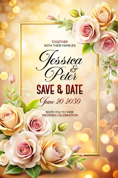 موکاپ قالب آماده کارت دعوت جشن عقد و عروسی لوکس با طراحی گل و گیاه