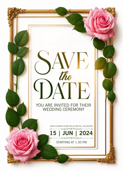 موکاپ قاب با گل رز صورتی واقع بینانه