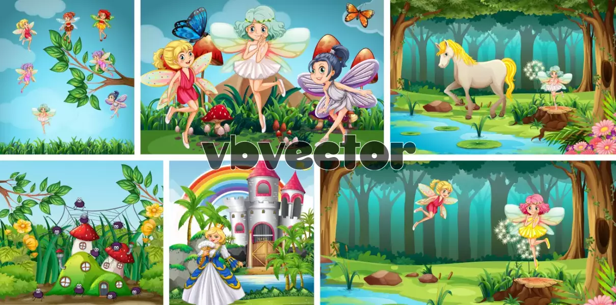 وکتور طراحی و نقاشی کارتونی جنگل شماره دو