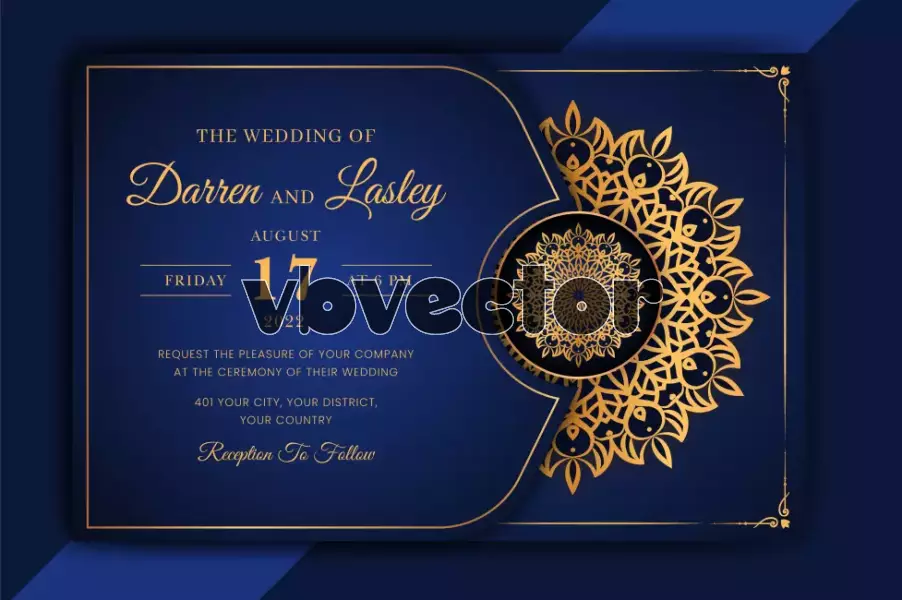 وکتور قالب آماده کارت دعوت با ماندالا طلایی
