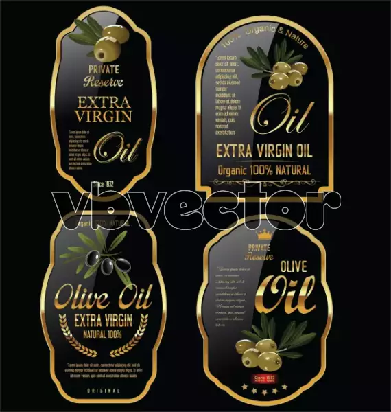 وکتور ست لیبل و برچسب طلایی روغن زیتون