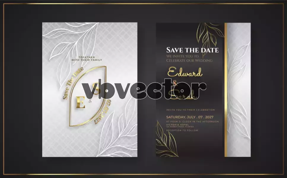 وکتور قالب آماده کارت دعوت لوکس با طراحی برگ درخت