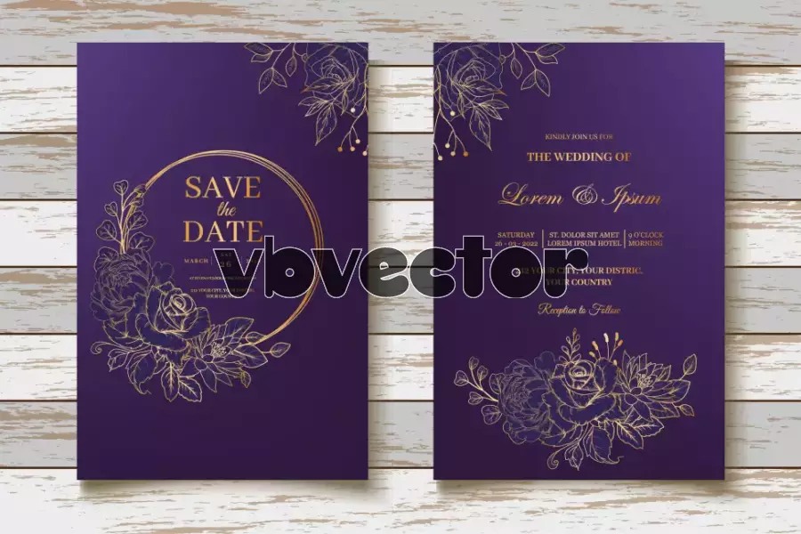 وکتور قالب آماده کارت دعوت لوکس با طراحی طلایی گل و گیاه