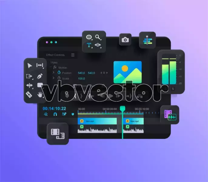 وکتور رابط کاربری برنامه کامپیوتر ویرایش ویدئو