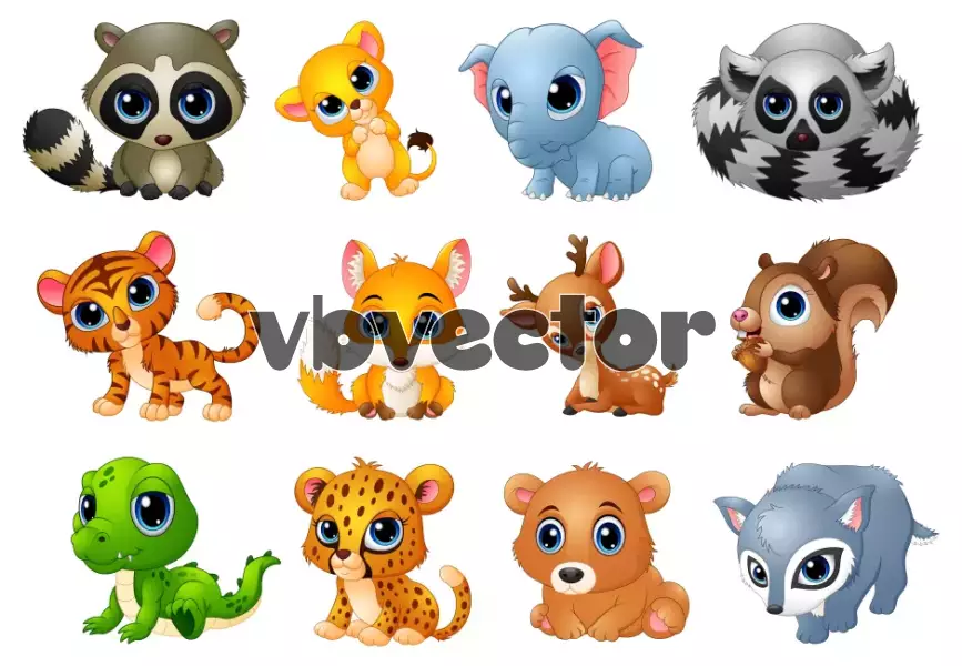 وکتور نقاشی و طراحی حیوانات کارتونی کودکانه