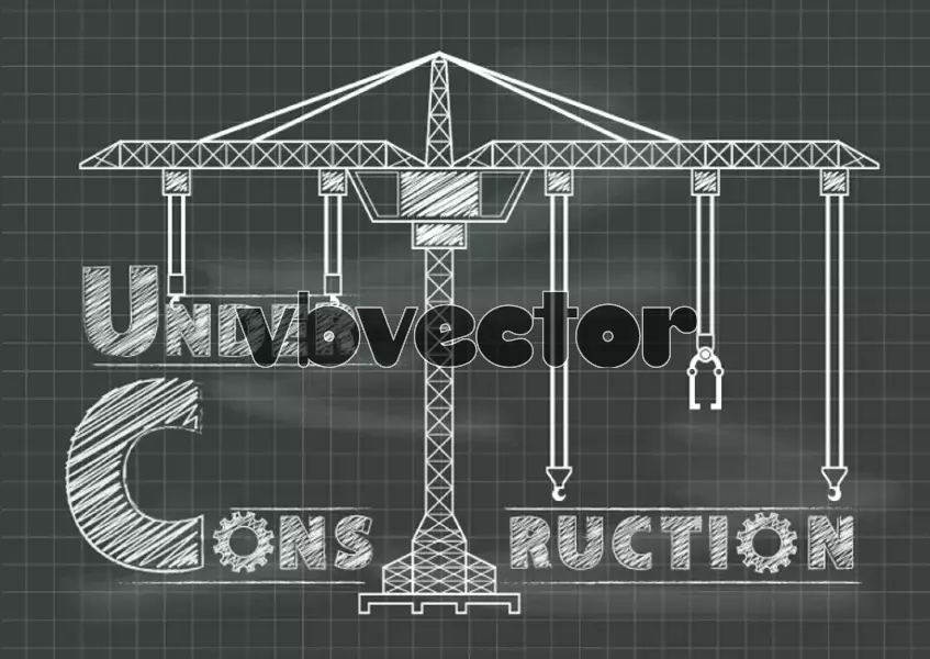 وکتور سیاه و سفید ساخت و ساز و جرثقیل