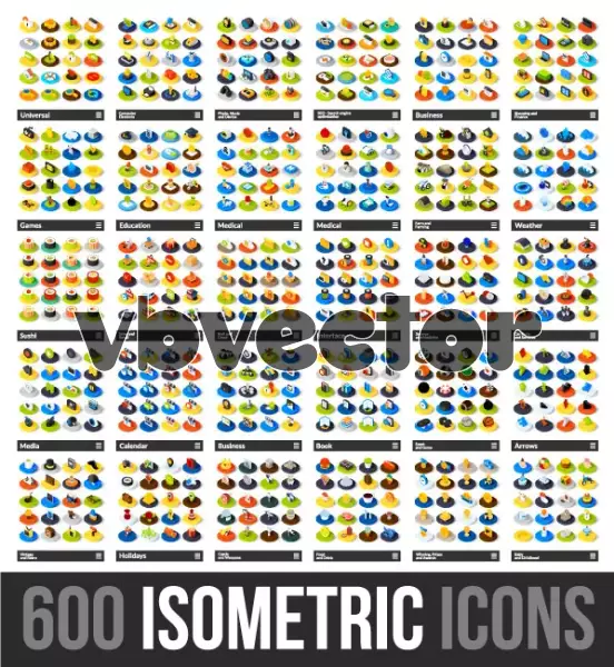 وکتور مجموعه آیکون ایزومتریک رنگارنگ
