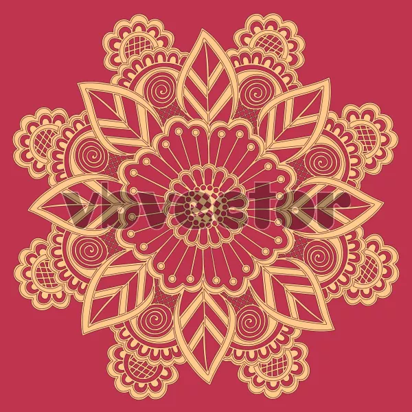 وکتور طراحی ماندالا طلایی در زمینه قرمز