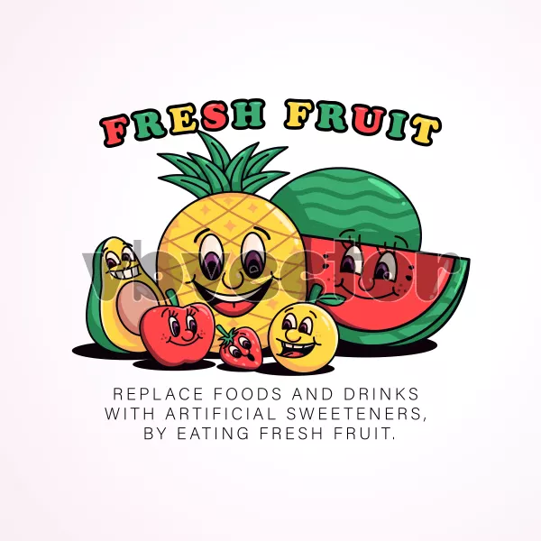 وکتور نقاشی کارتونی میوه های خندان